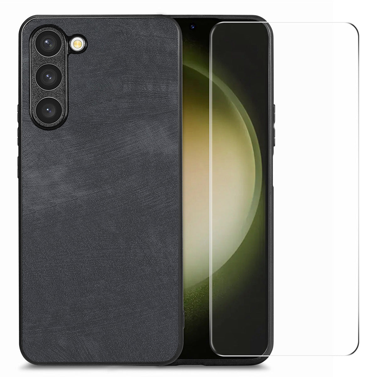 ENKAY HAT PRINCE For Samsung Galaxy S23 Retro Leather Coated PC Phone Case with 0.18mm High Aluminium-silicon Glass Film ENKAY HAT PRINCE For Samsung Galaxy S23 Retro Leather Coated PC Phone Case with 0.18mm High Aluminium-silicon Glass Film
